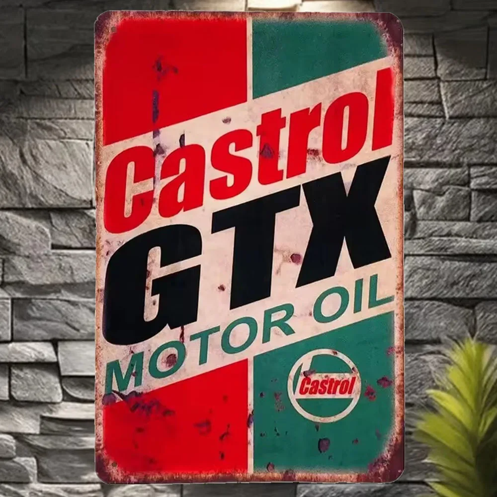 Castrol Oil Gtx - ヴィンテージカストロールGTXモーターオイルのブリキ看板、レトロな自動車ガレージの金属製ウォールアート、工場、男性用洞窟、ガソリンスタンド用の素朴な装飾飾り板