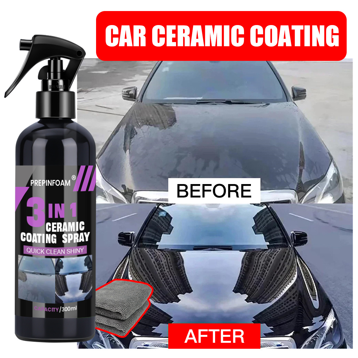 Car Wax Ceramic Coating - 素早く汚れを落とすカースプレー、光沢のある車に仕上げるナノクリスタルコーティング剤、車体表面ガラスセラミックコーティングスプレー