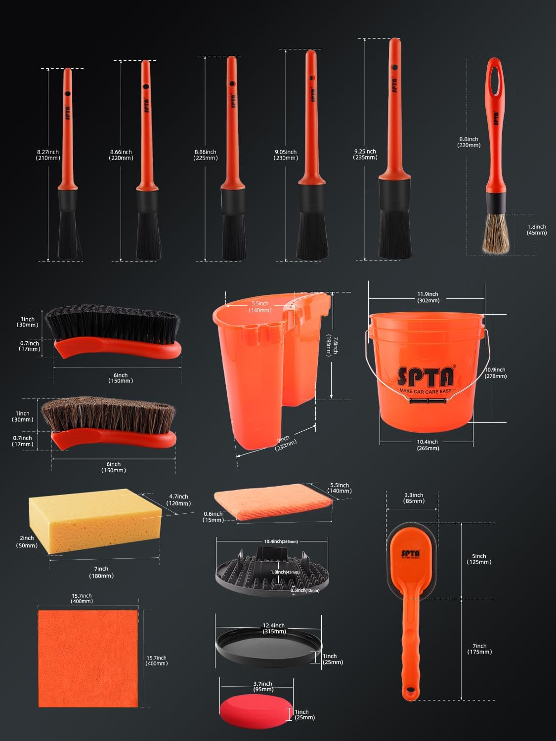 SPTA 31点セット 車用洗浄ツール 15Lバケツセット  - Detailing Brush Set のレビューと価格